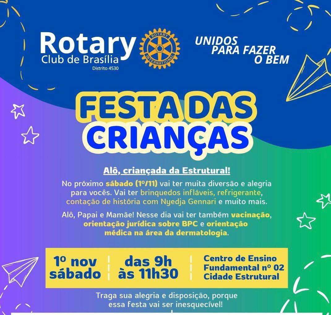 Rotary Club de Brasília promove Festa das Crianças na Cidade Estrutural neste sábado (1º)